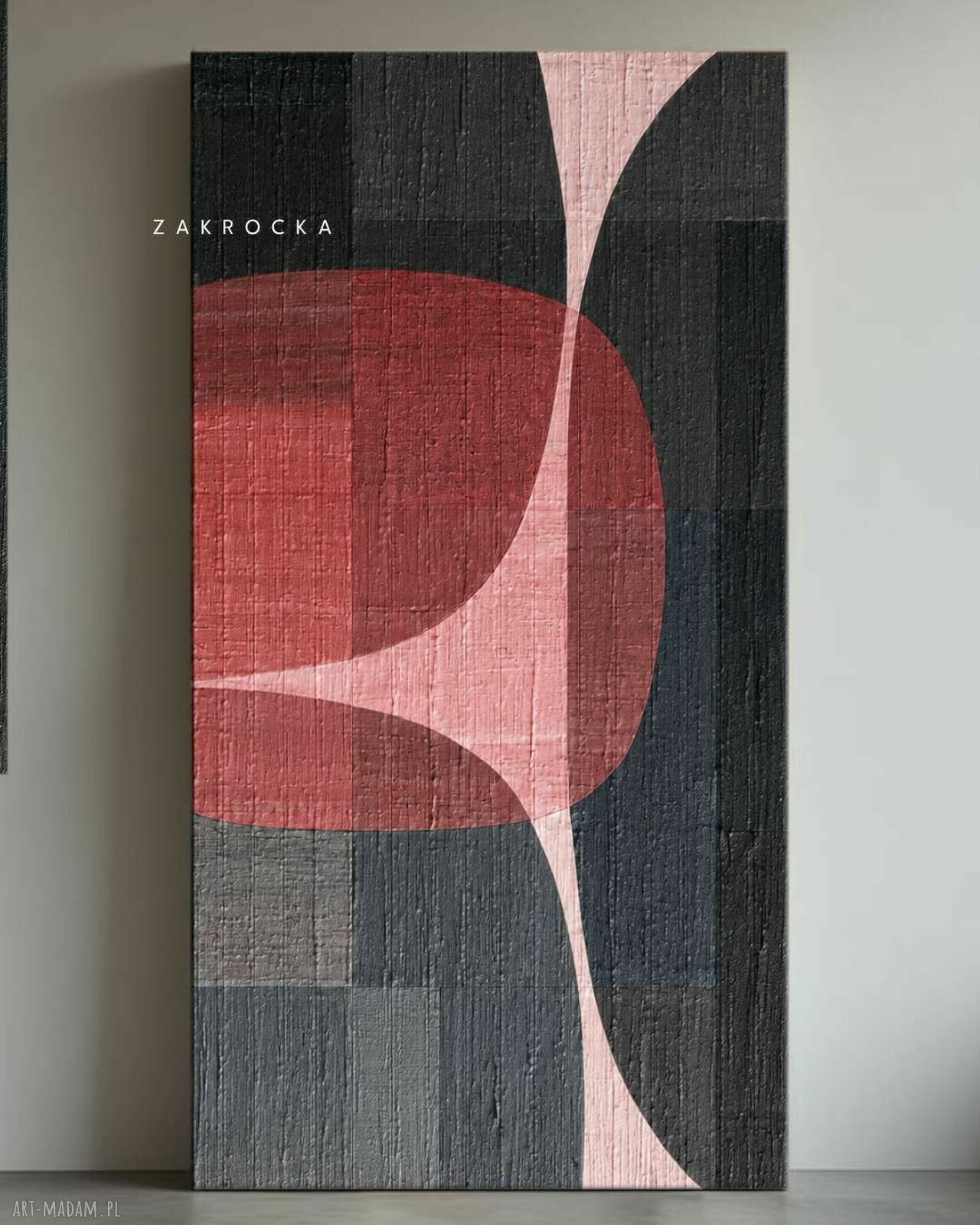 Ręcznie robiony obraz modernistyczny 80x160 cm buraczek i beż