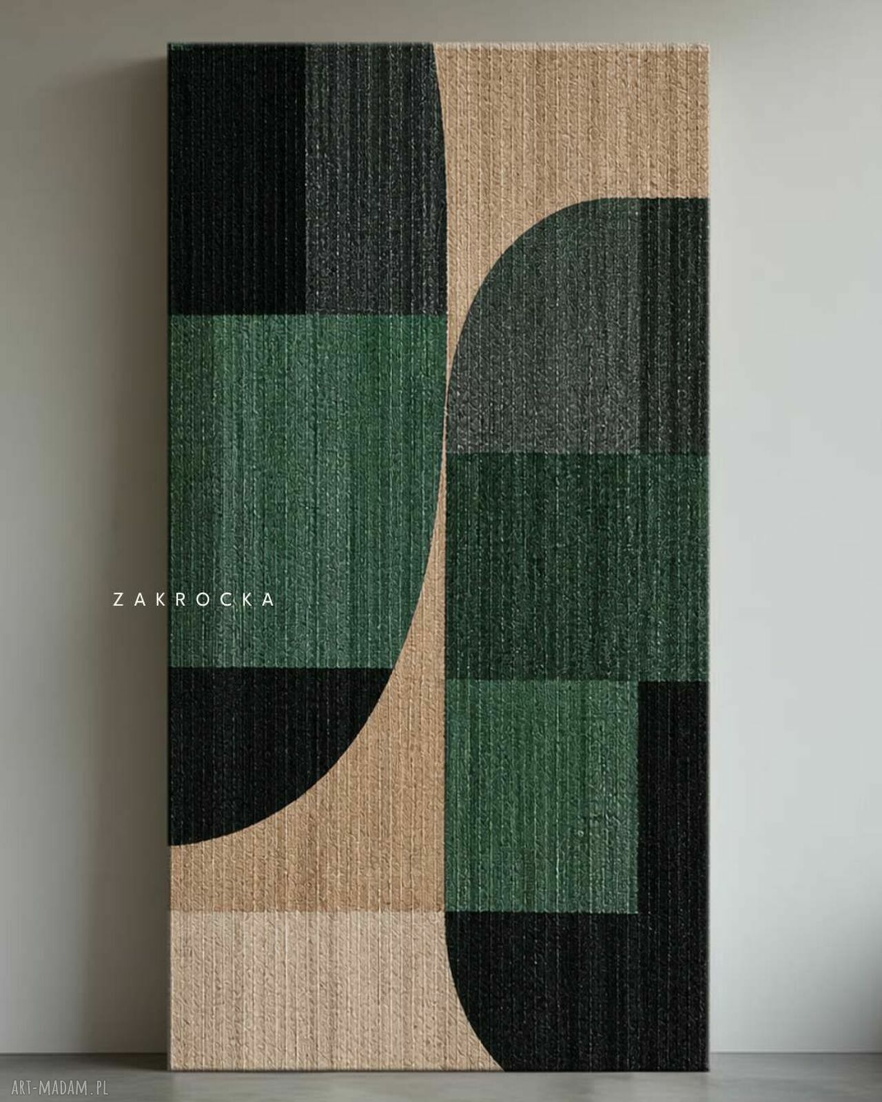 Nowoczesny obraz do salonu 80x160 cm zieleń i beż relief