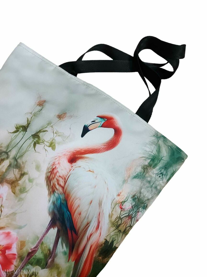Torba zakupowa wodoodporna Flamingo - handmade na zakupy i na prezent