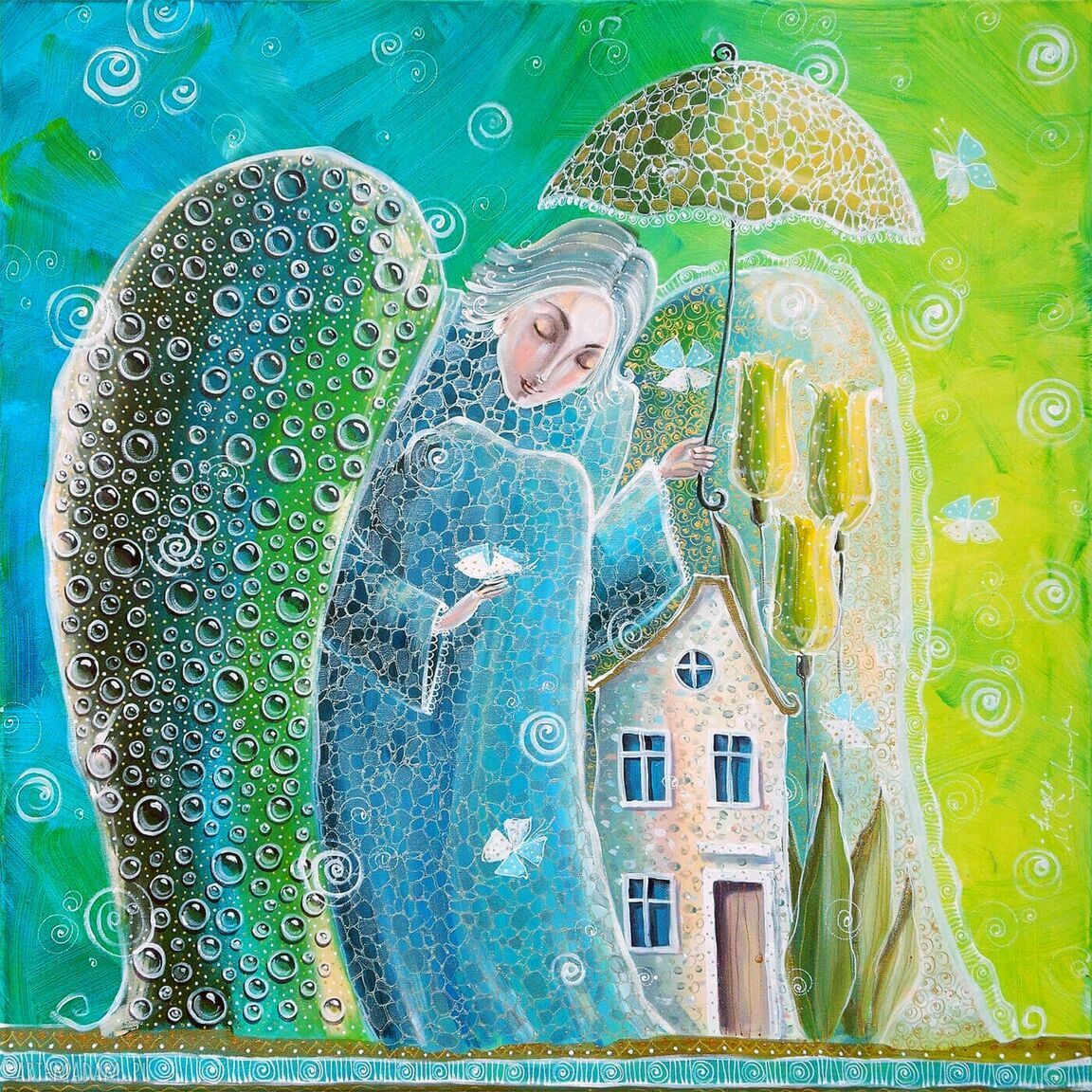 Anioł szczęście, miłość - giclee 40x40 cm i szkatułka 13x13