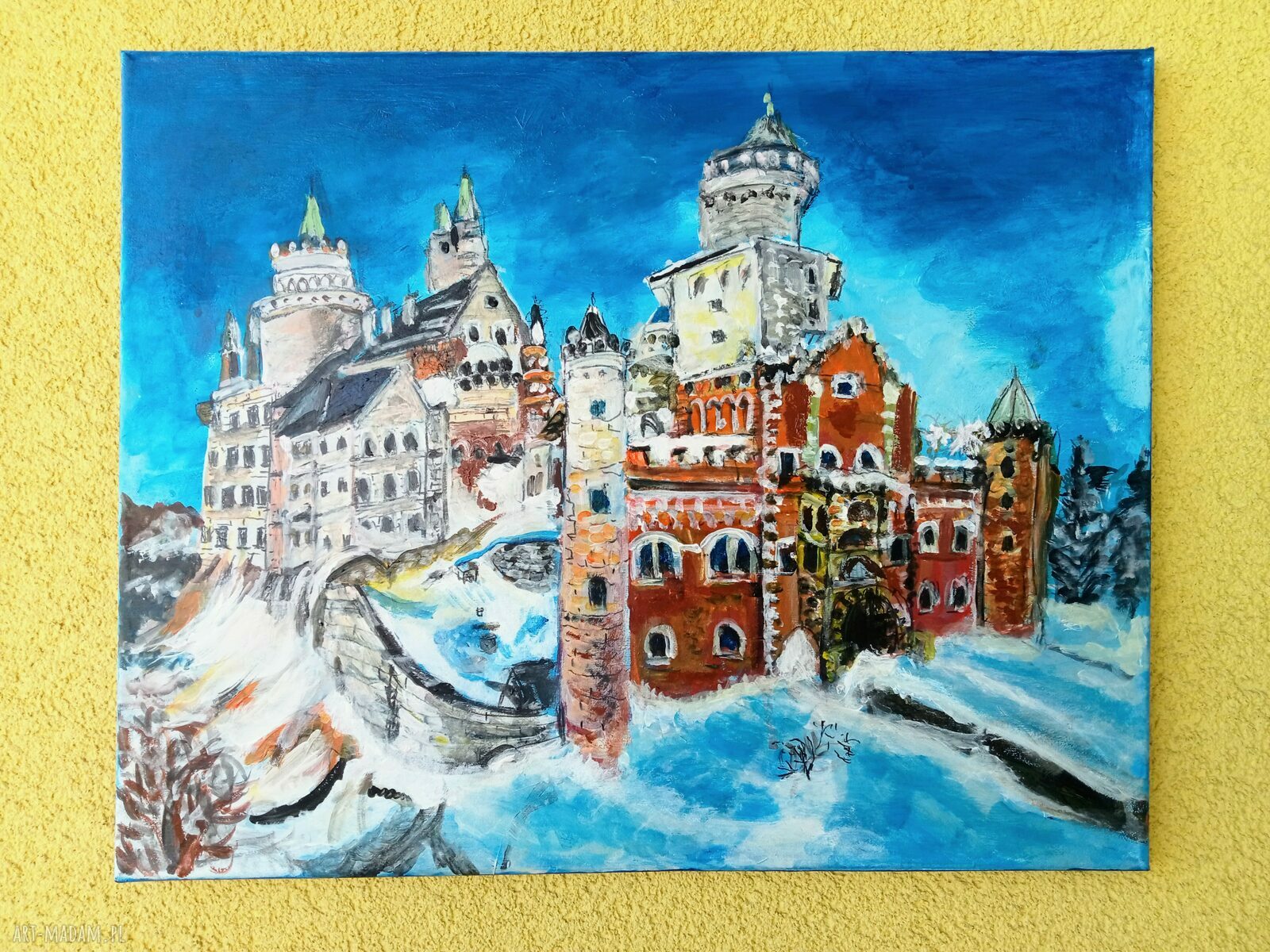 Zamek Chęciński - ręcznie malowany obraz akrylowy 50x60x2 cm