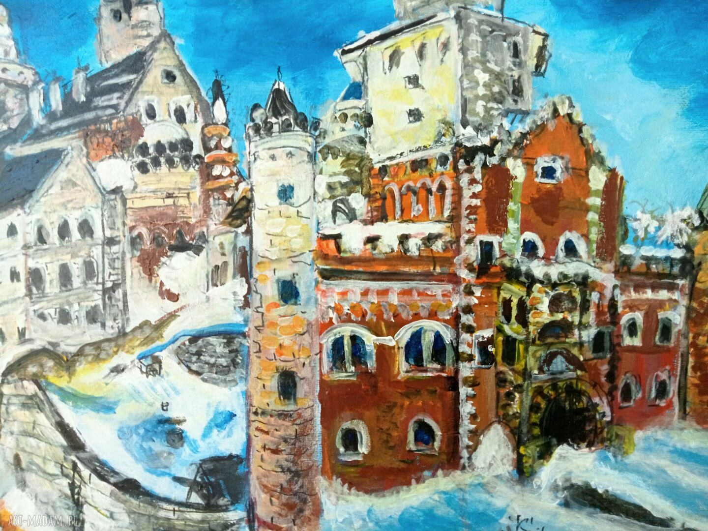 Zamek Chęciński - ręcznie malowany obraz akrylowy 50x60x2 cm
