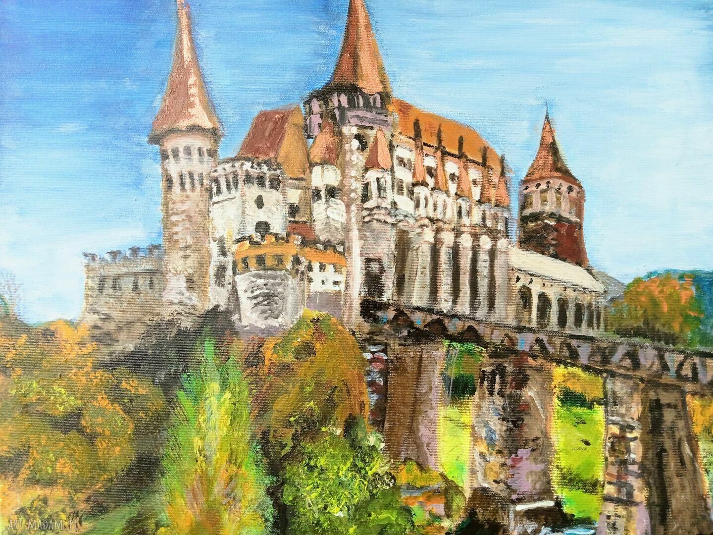 Zamek Draculi w Rumunii - ręcznie malowany obraz akrylowy