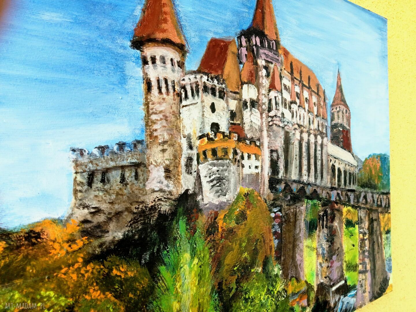 Zamek Draculi w Rumunii - ręcznie malowany obraz akrylowy