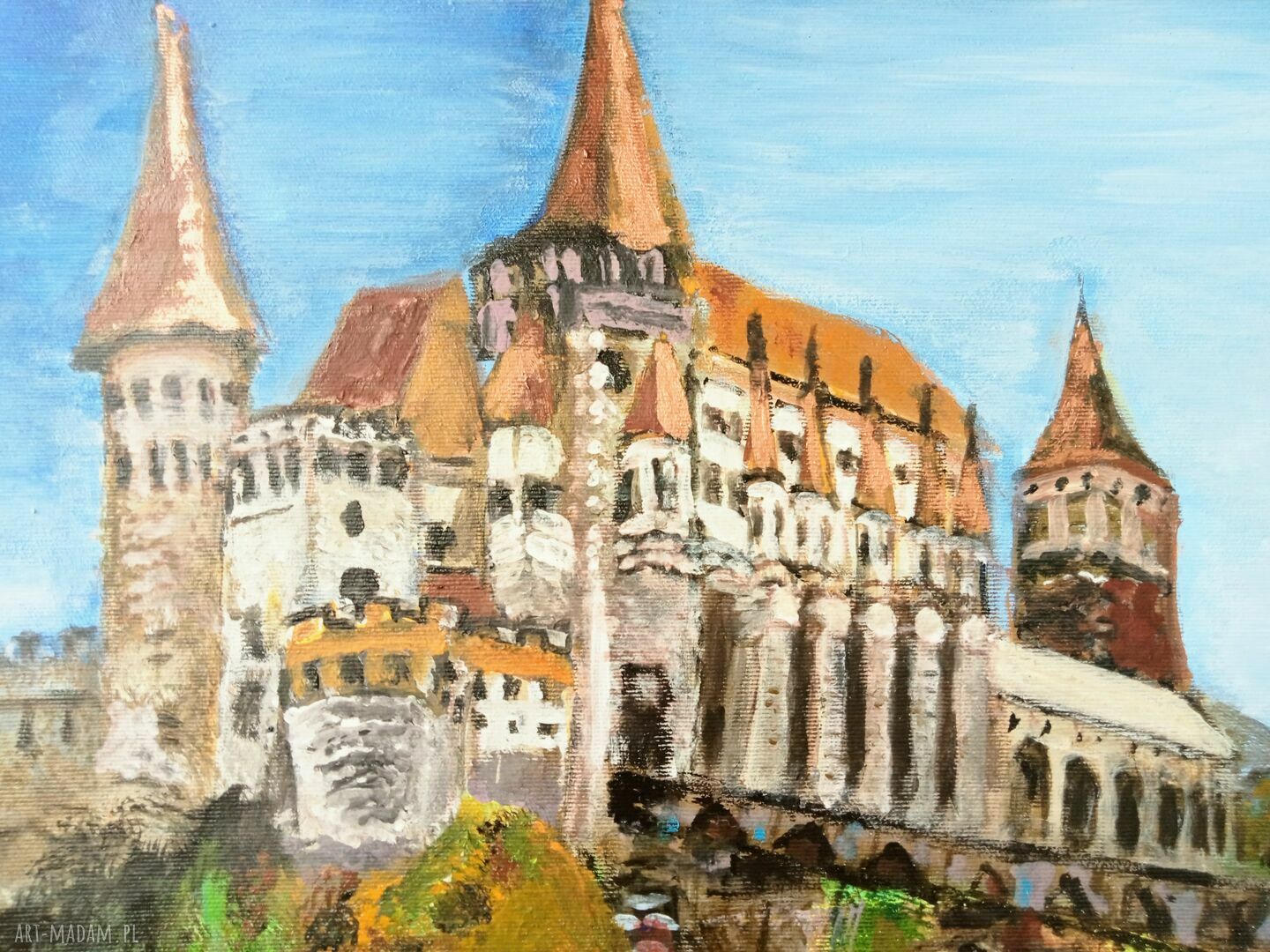Zamek Draculi w Rumunii - ręcznie malowany obraz akrylowy