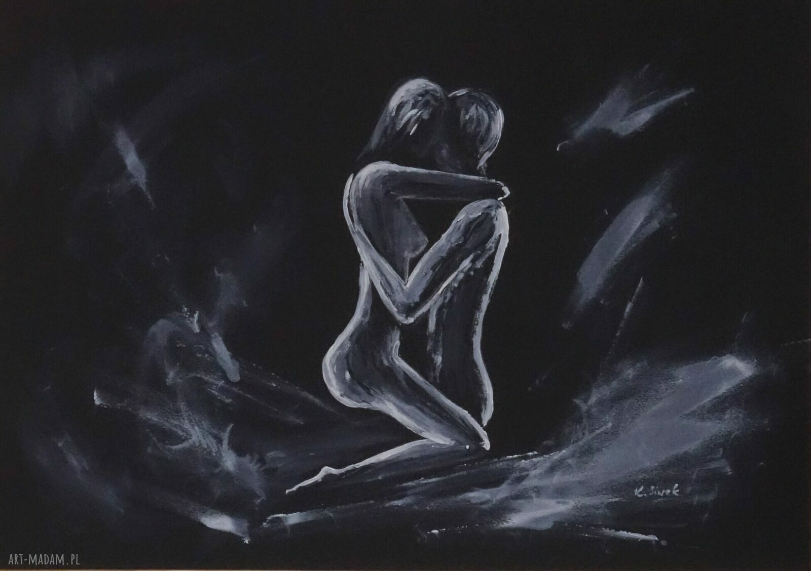 Zestaw 3 ręcznie malowanych obrazów czarno białych 30x40 cm minimalizm