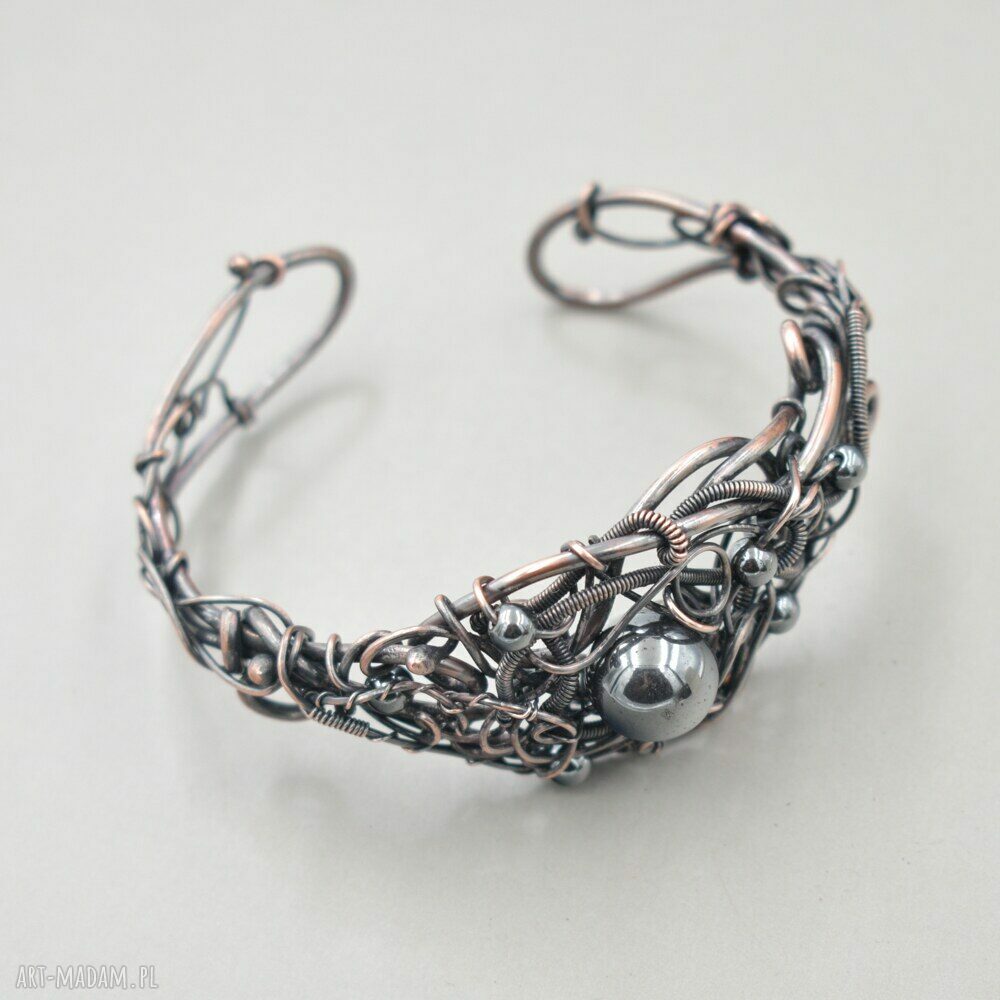 Bransoletka miedziana z hematytem - autorski projekt handmade