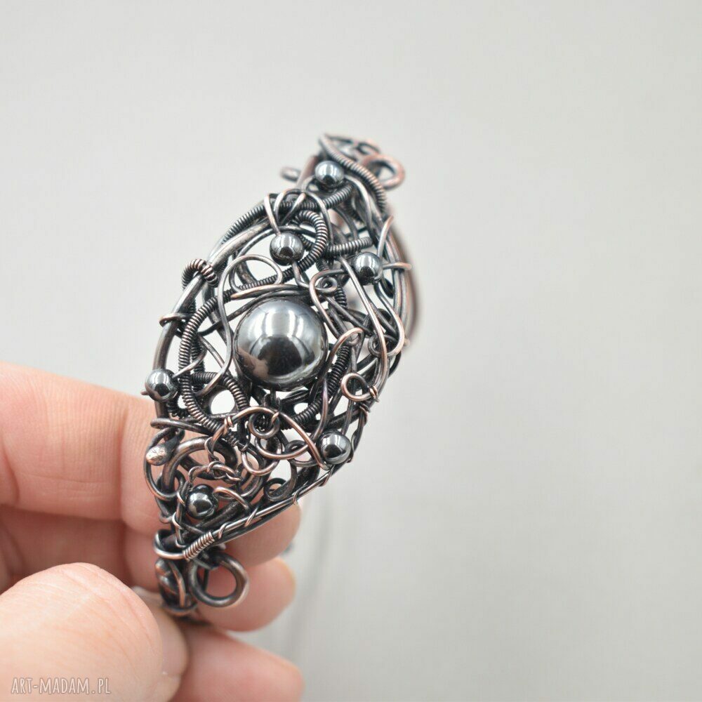 Bransoletka miedziana z hematytem - autorski projekt handmade