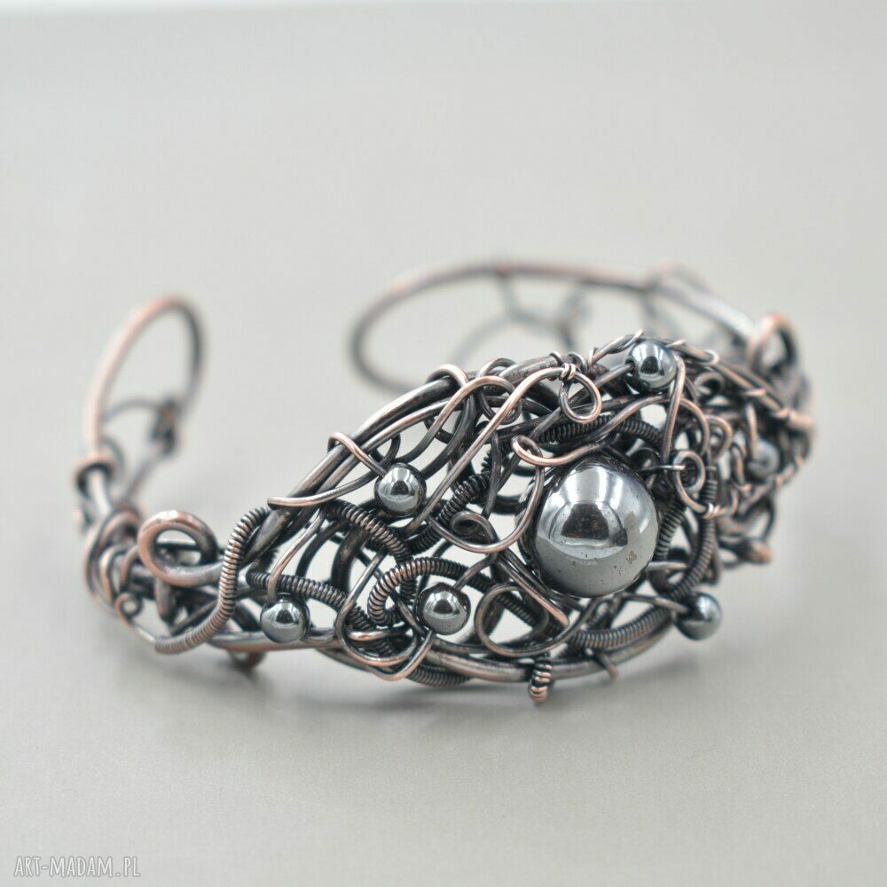 Bransoletka miedziana z hematytem - autorski projekt handmade