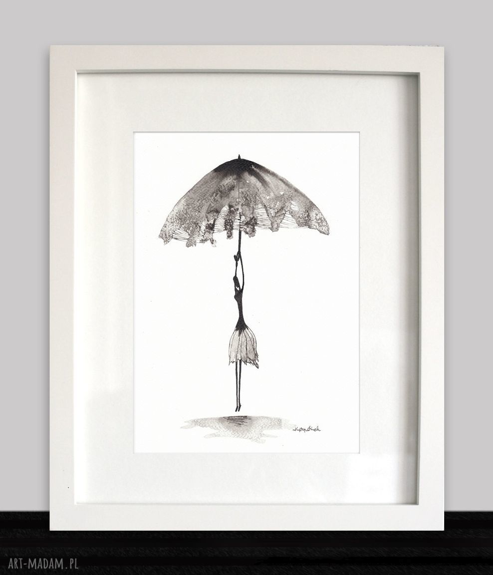 Grafika czarno-biała Rain - rysunek tuszem 21x29,7 cm, minimalizm