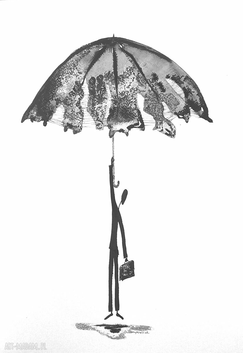 Grafika 30x42 z cyklu Rain - czarno-biała, ręcznie malowana