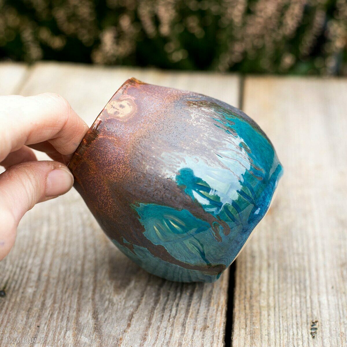 Naczynie do yerba mate 270 ml - matero ceramiczne Azul Horse, niebieski miedź (bez bombilli)