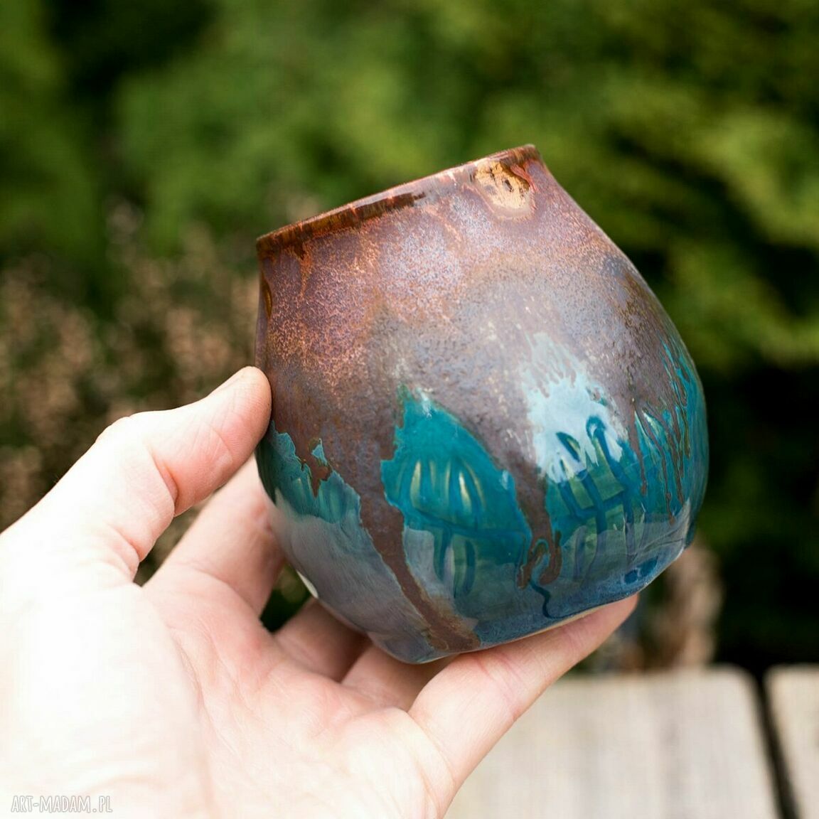 Naczynie do yerba mate 270 ml - matero ceramiczne Azul Horse, niebieski miedź (bez bombilli)