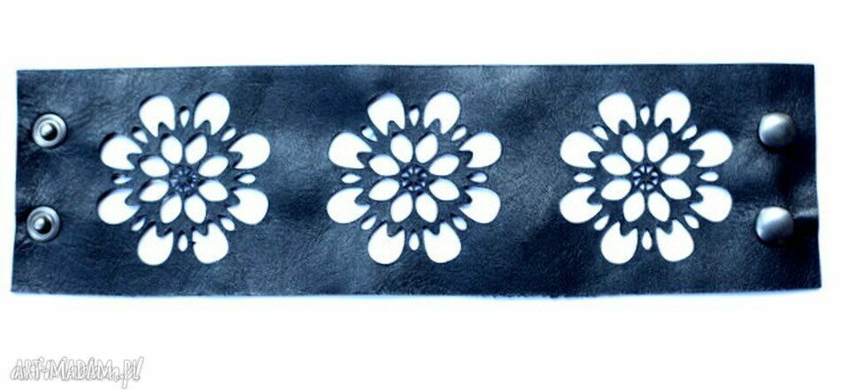 Bransoletka handmade ze skóry naturalnej - folkowe dziury (zapięcie na zatrzaski)