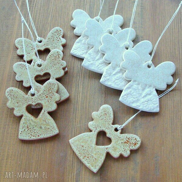 Zestaw ceramicznych aniołków i serduszek - zamówienie specjalne (handmade)