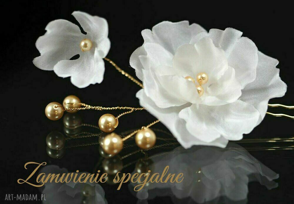 Ślubne kokówki z naturalnego jedwabiu ivory i pereł Swarovski® Gold