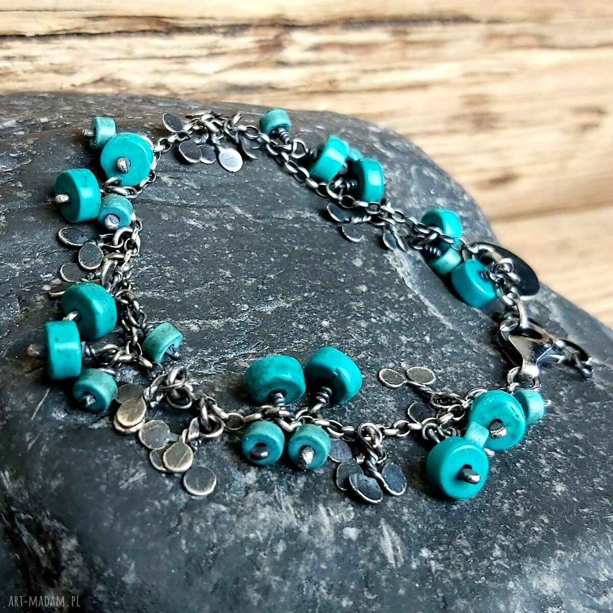 Bransoletka srebrna z turkusem 925 handmade zamówienie specjalne