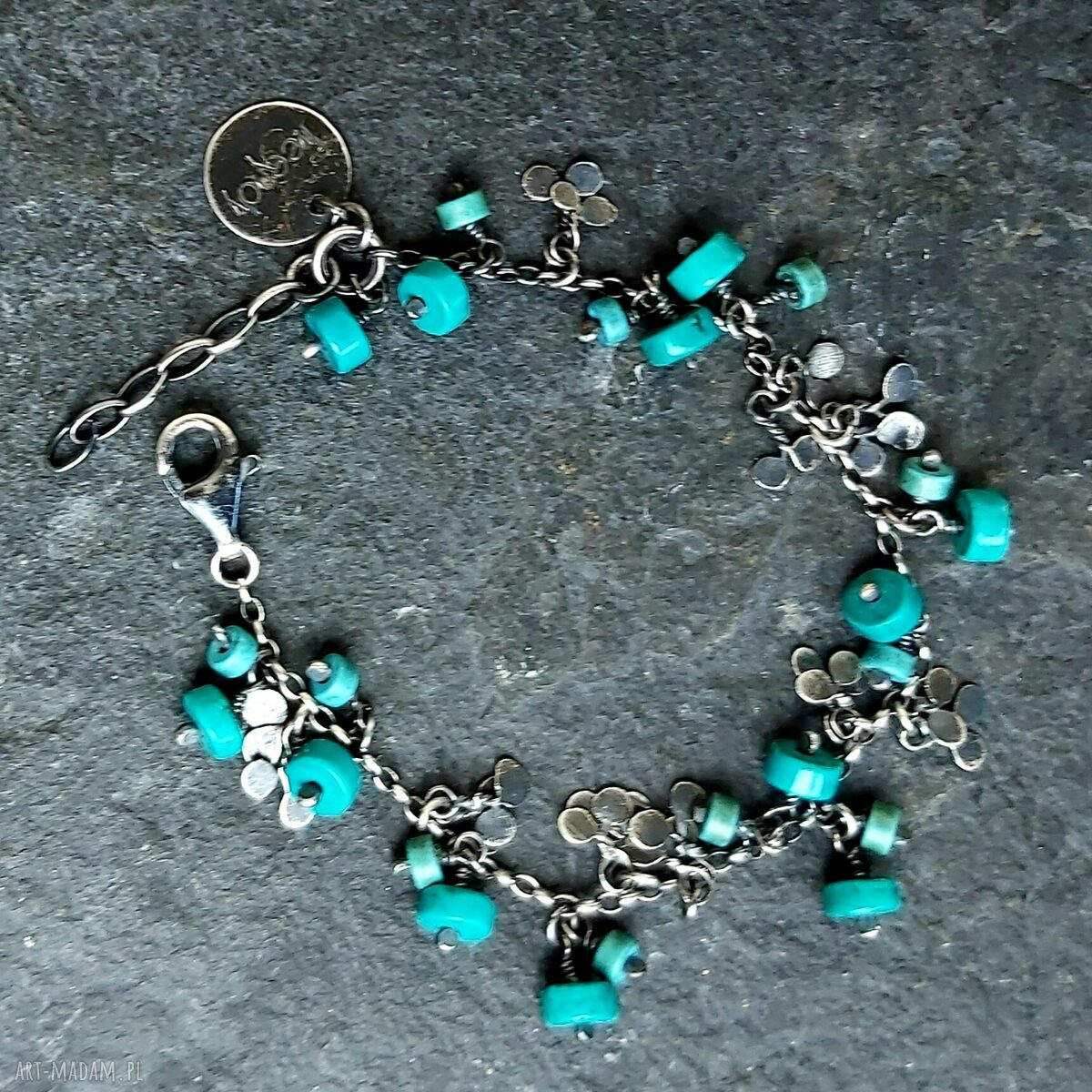Bransoletka srebrna z turkusem 925 handmade zamówienie specjalne
