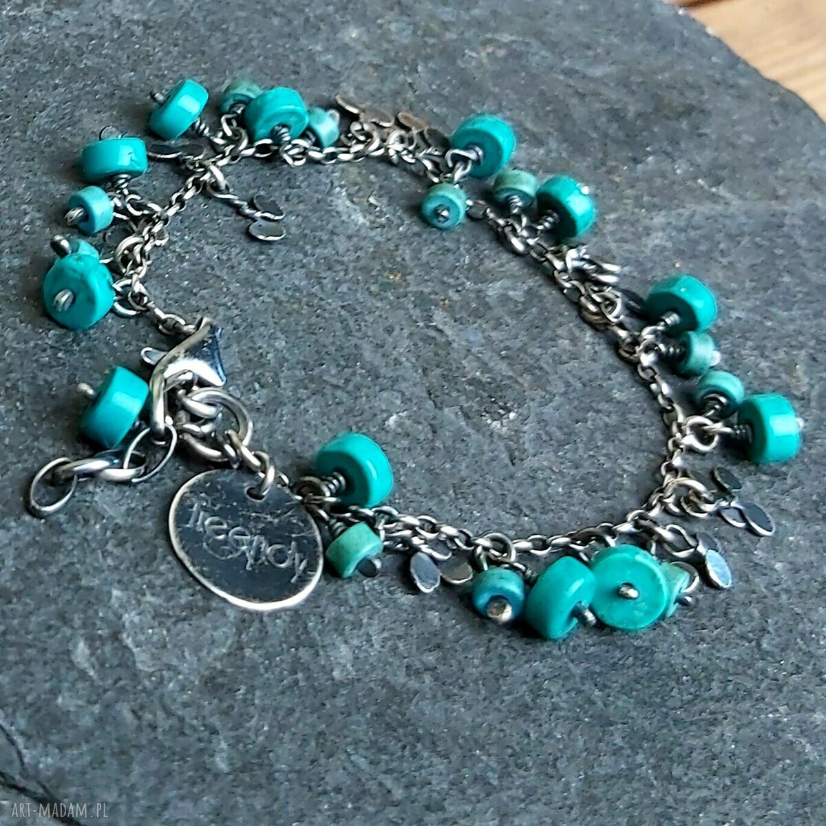 Bransoletka srebrna z turkusem 925 handmade zamówienie specjalne