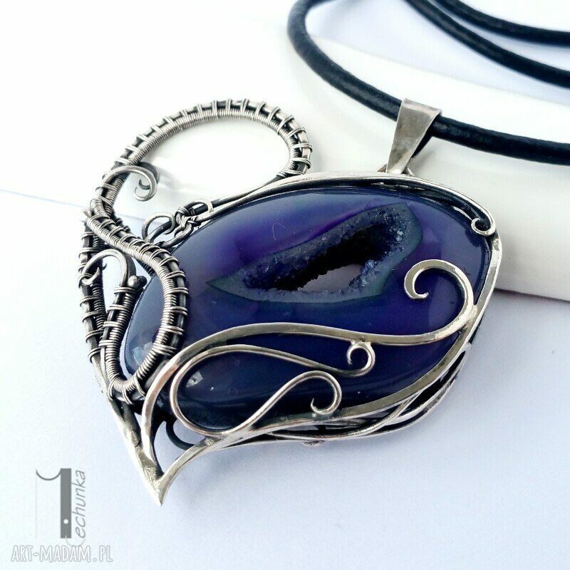naszyjniki: Zamówienie specjalne heart srebrny naszyjnik z druzą agatu Hand Made