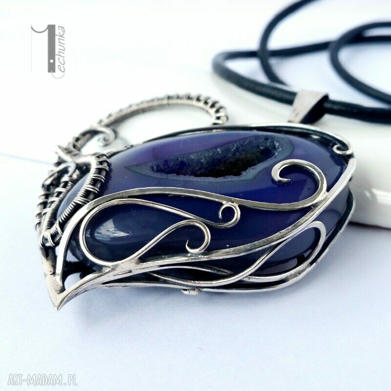 naszyjniki: Zamówienie specjalne heart srebrny naszyjnik z druzą agatu Hand Made