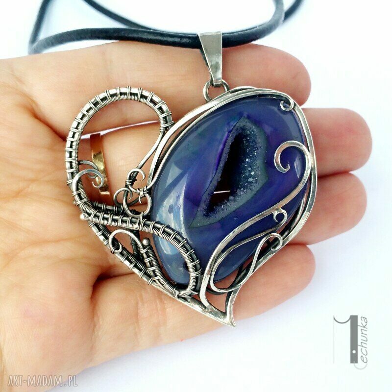 naszyjniki: Zamówienie specjalne heart srebrny naszyjnik z druzą agatu Hand Made