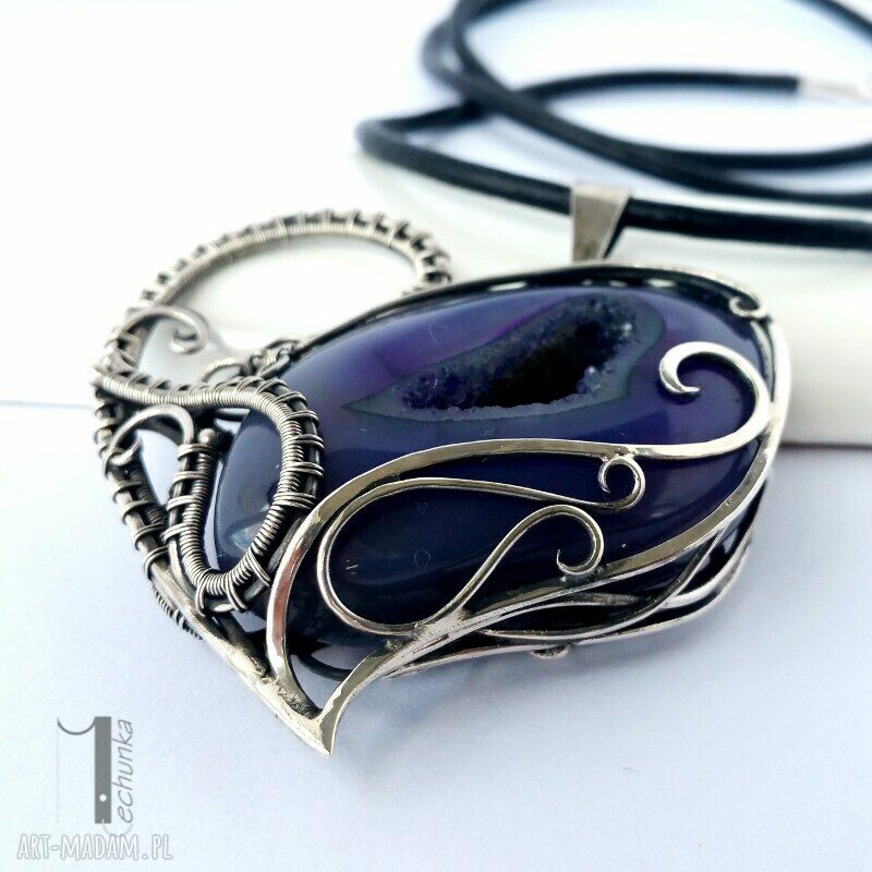 naszyjniki: Zamówienie specjalne heart srebrny naszyjnik z druzą agatu Hand Made
