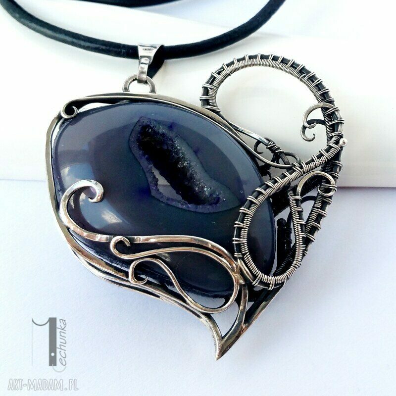 naszyjniki: Zamówienie specjalne heart srebrny naszyjnik z druzą agatu Hand Made
