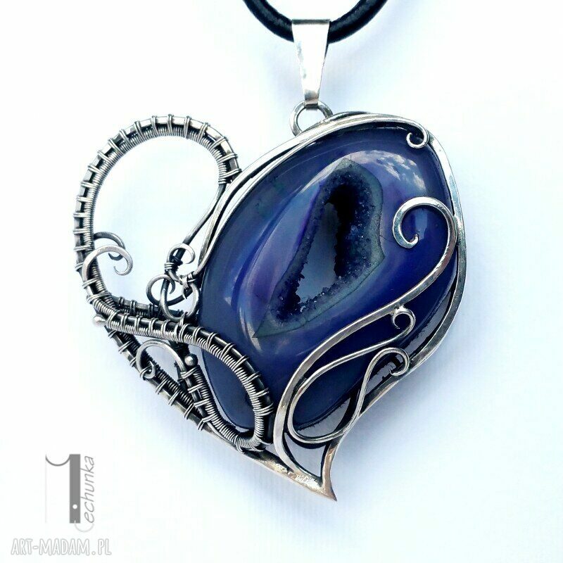 naszyjniki: Zamówienie specjalne heart srebrny naszyjnik z druzą agatu Hand Made