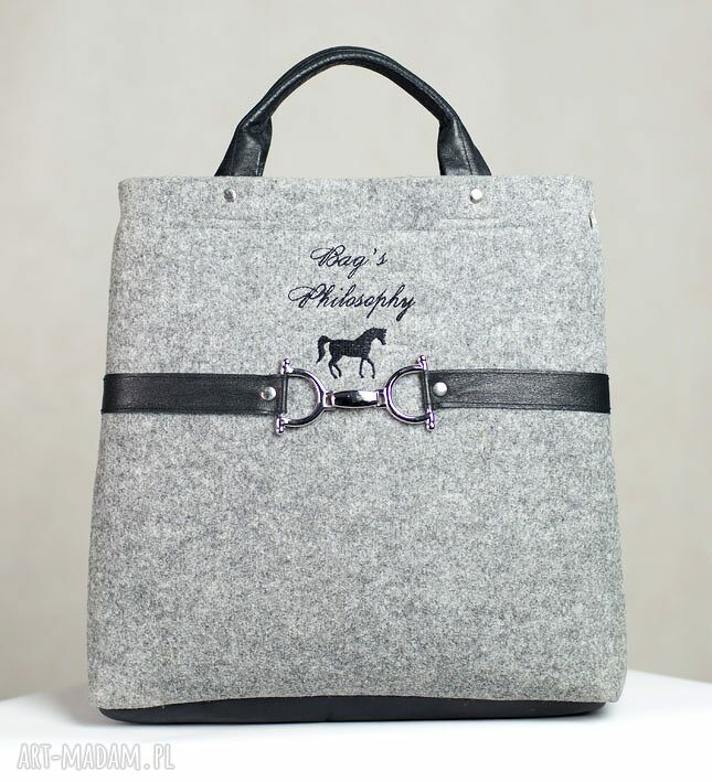 Zamówienie specjalne Paulina M - Tote Bag Gallop! filc czarny i szary z naturalną skórą