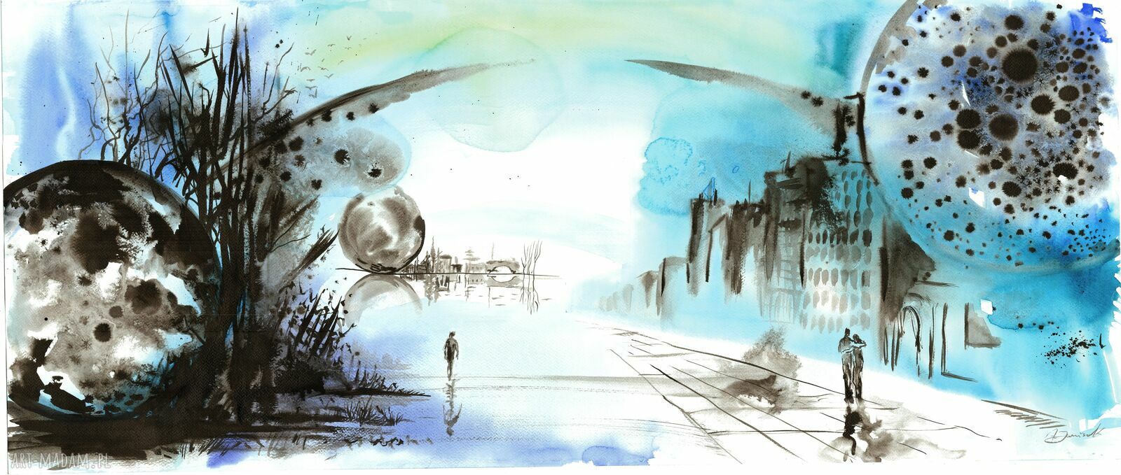 Lazurowe drżenia - grafiki na zamówienie z akwarelą i tuszem