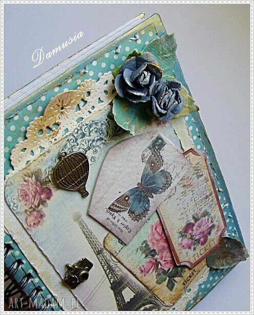 Paryski Notes/Pamiętnik - ręcznie wykonany scrapbooking A6 w romantycznym stylu