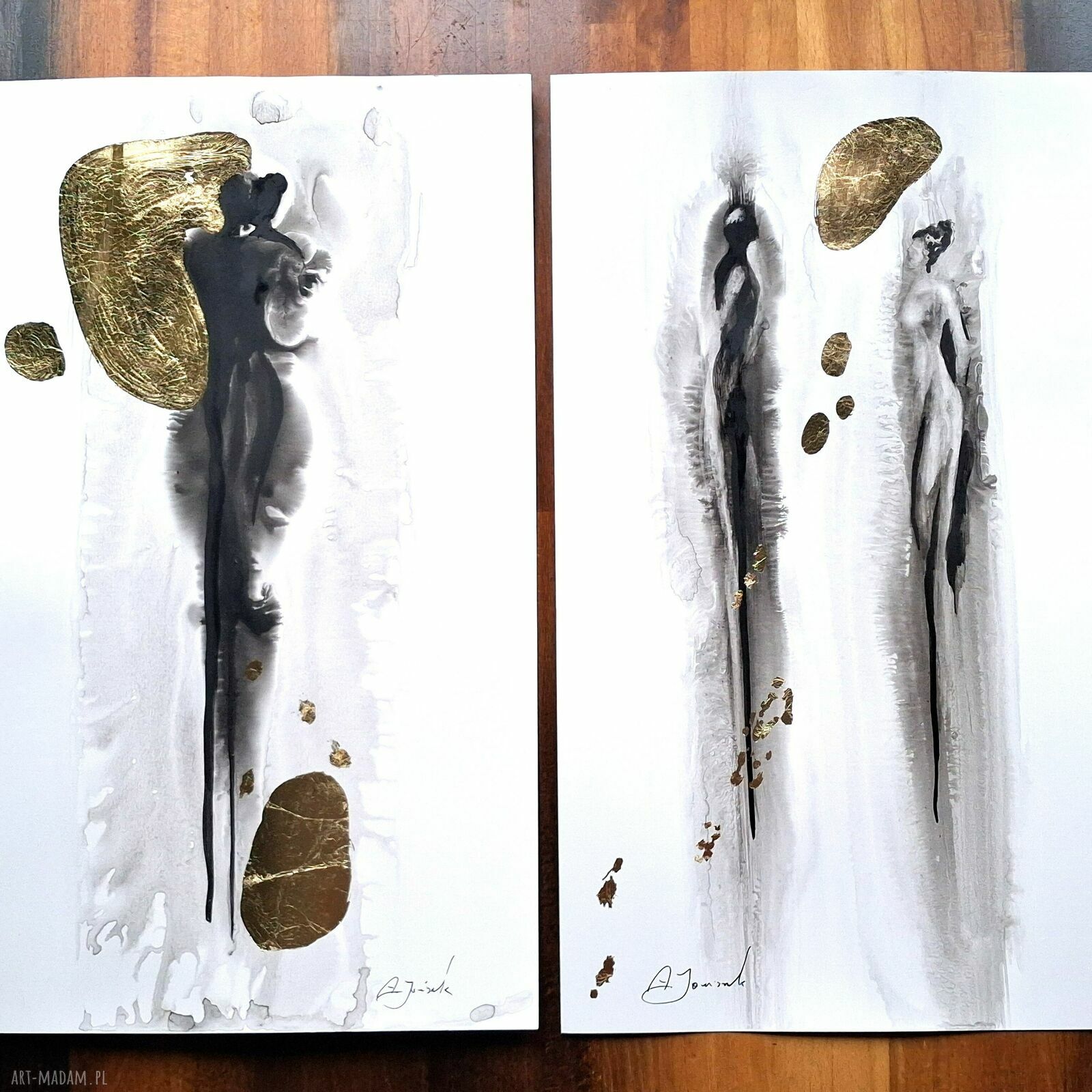 Dyptyk „Obecność” 2 x 30 x 50 cm - złocona grafika ręcznie wykonana - zamówienie specjalne