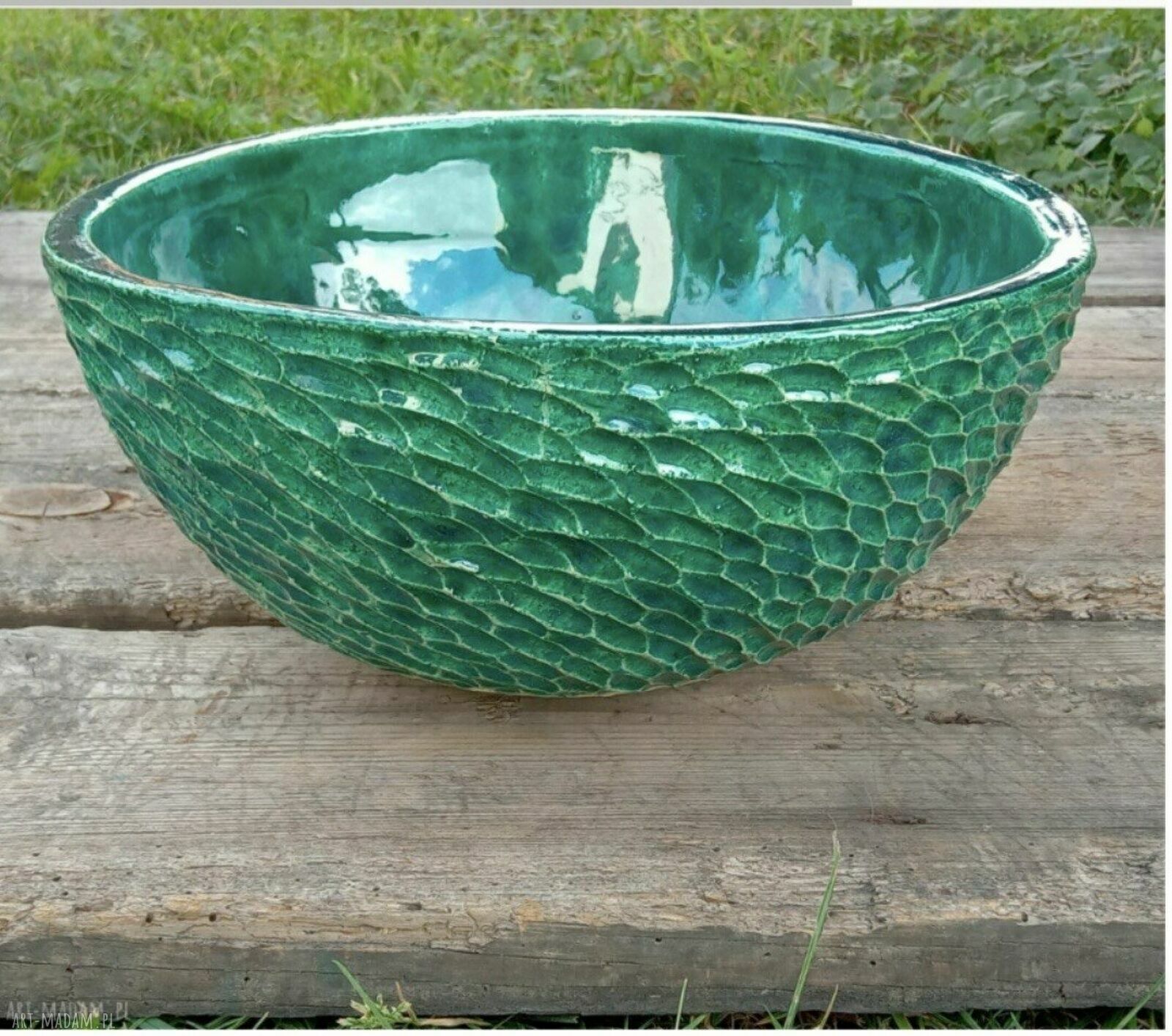Zielona umywalka ceramiczna sgraffito - zamówienie specjalne