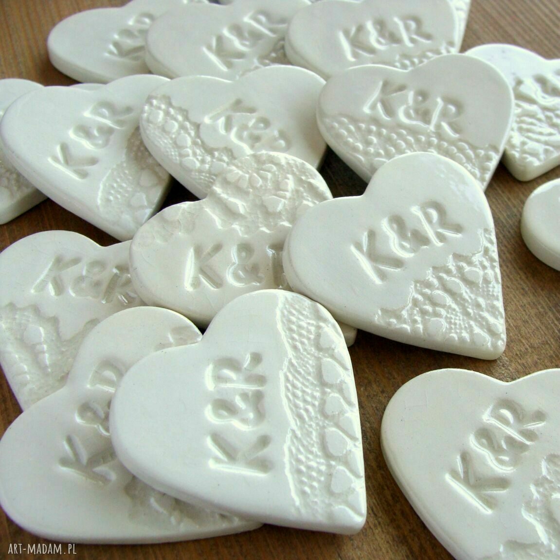 Zamówienie specjalne - ceramiczne magnesy serduszka folk na ślub (36 szt.)