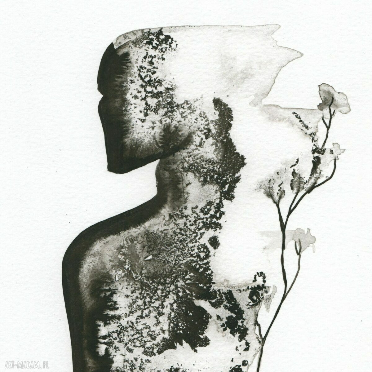 Zestaw 2 grafik Body Flowers (czarno-białe) - 21 x 30 cm, bez oprawy