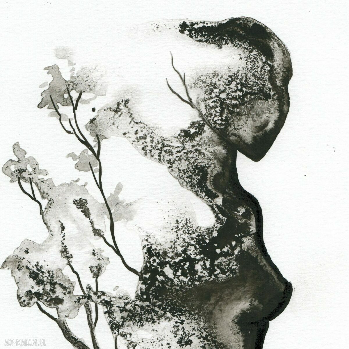 Zestaw 2 grafik Body Flowers (czarno-białe) - 21 x 30 cm, bez oprawy