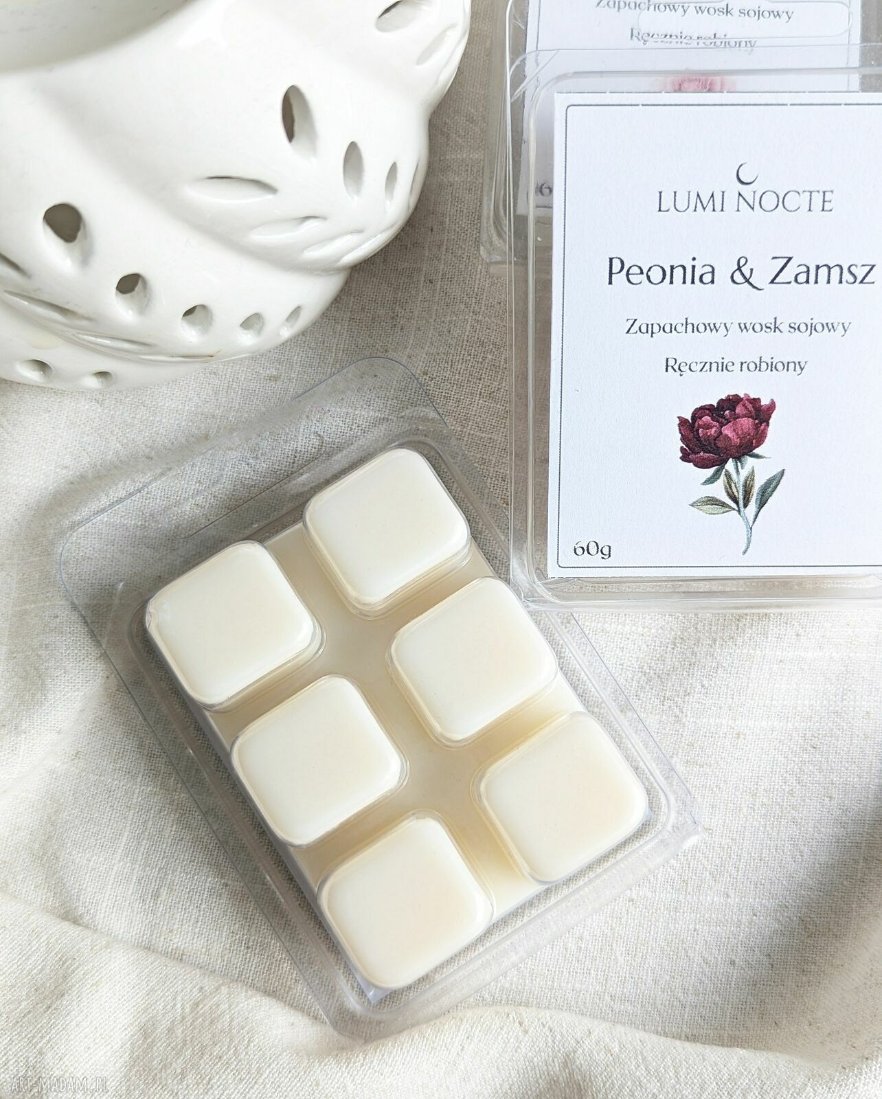 Zapachowy wosk sojowy do kominka Peonia i Zamsz 60 g
