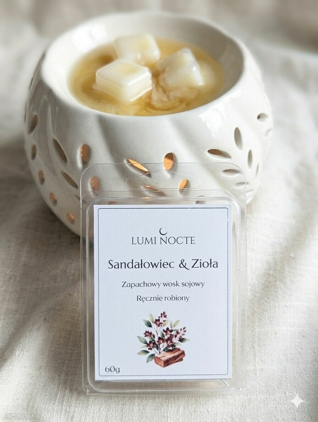 Zapachowy wosk sojowy do kominka - Sandałowiec i Zioła 60 g
