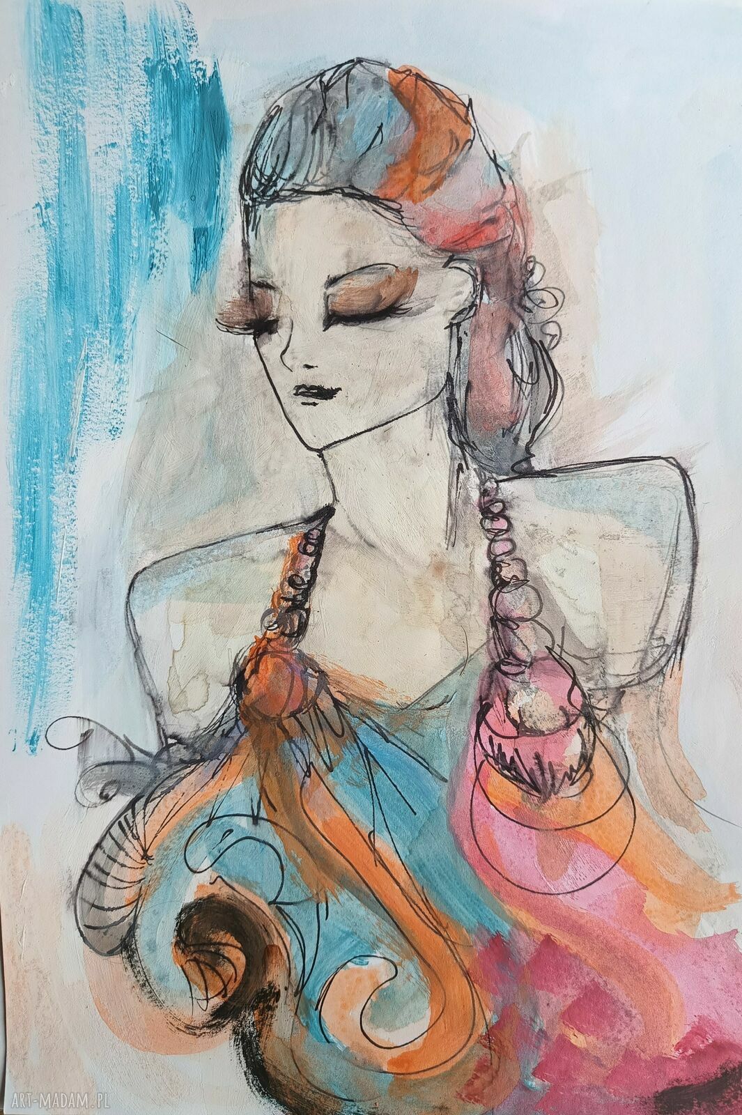 Zapachy tęczy - autorska grafika kobiety w technice mixed media