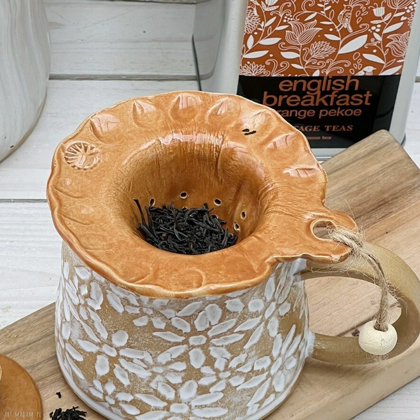 Ceramiczny zaparzacz z pokrywką do herbaty liściastej i ziołowej