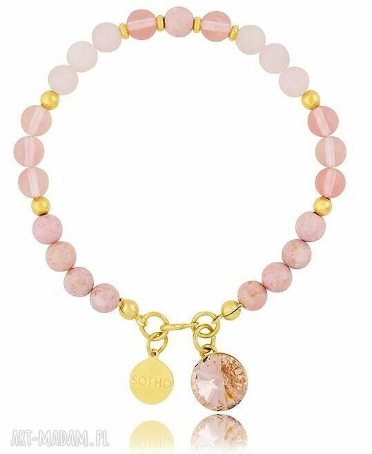 bransoletki: BLADORÓŻOWA PASTELOWA BRANSOLETKA KWARC MARMUR ZŁOTO RIVOLI SWAROVSKI®