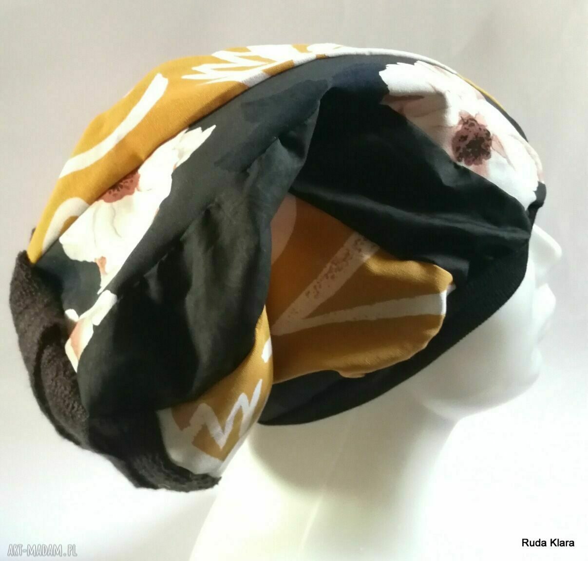Czapka turbanowa etno boho - patchwork na podszewce (rozmiar uniwersalny)
