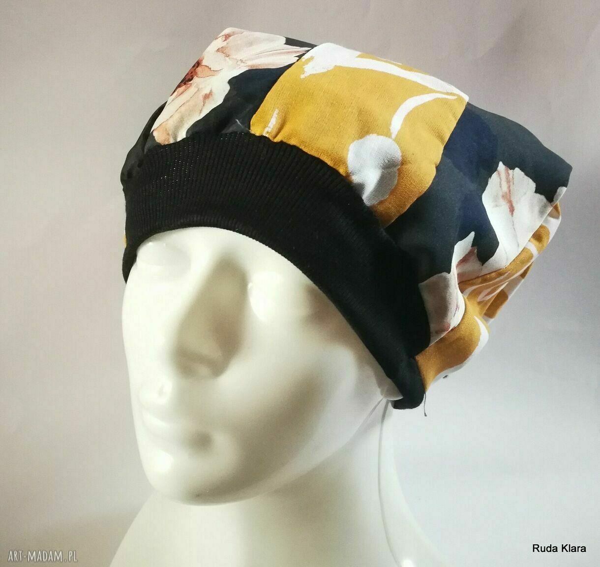 Czapka turbanowa etno boho - patchwork na podszewce (rozmiar uniwersalny)