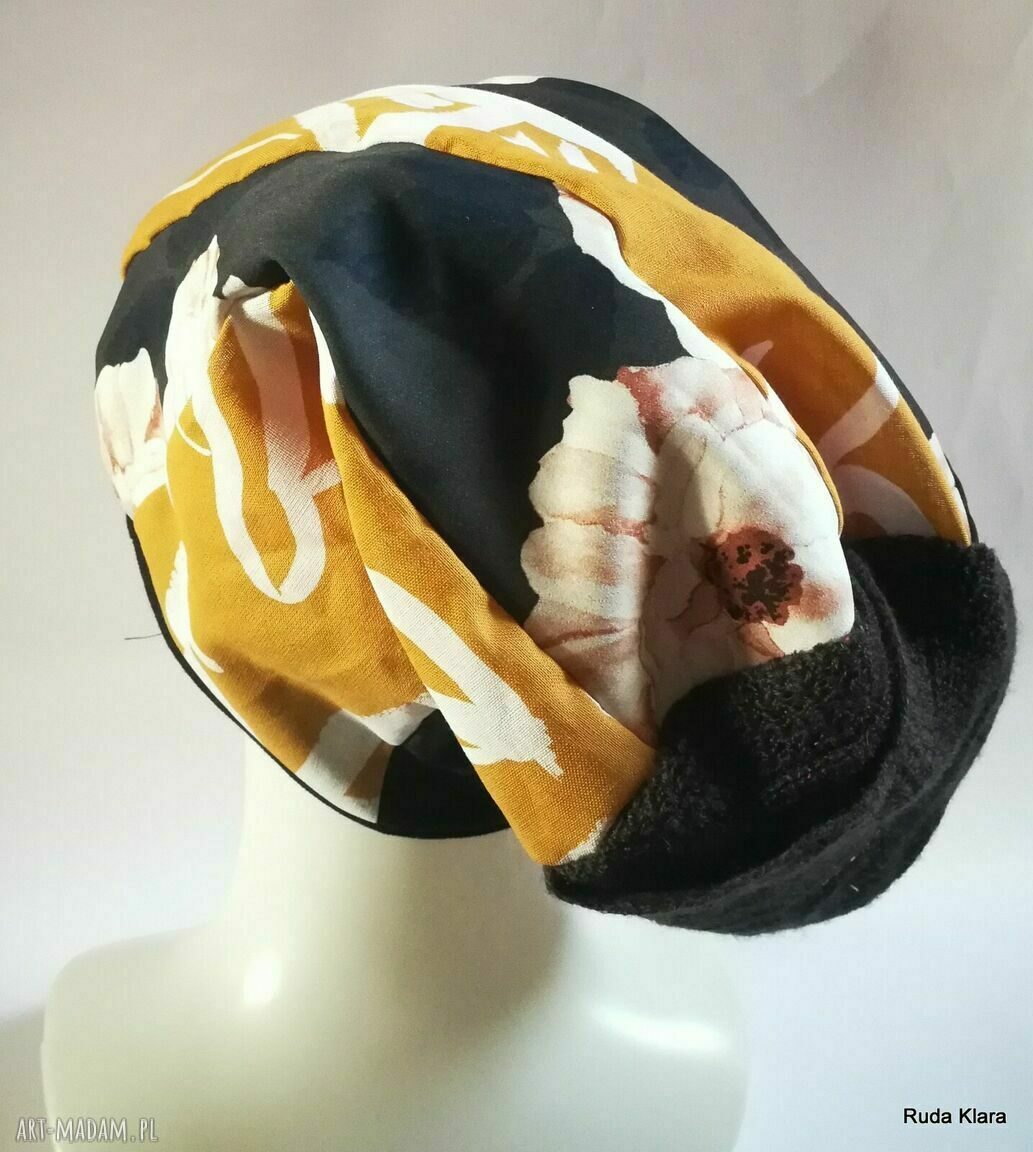 Czapka turbanowa etno boho - patchwork na podszewce (rozmiar uniwersalny)