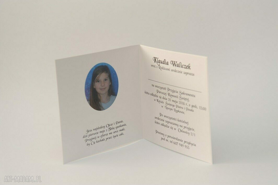 Zaproszenia na Pierwszą Komunię Świętą 15x15 cm - personalizowane i wielowarstwowe