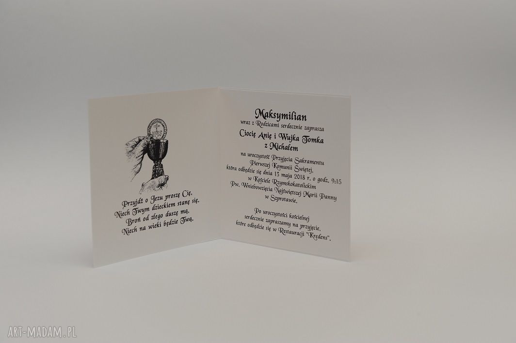 Zaproszenia na Pierwszą Komunię Świętą - personalizowane 15x15 cm