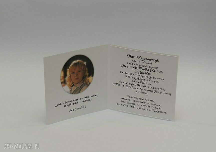 Zaproszenia na Pierwszą Komunię Świętą - personalizowane, ręcznie robione 15x15 cm