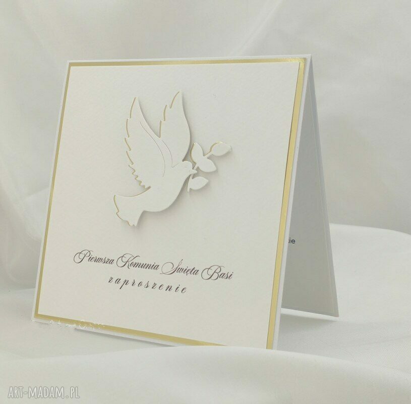 Zaproszenia komunijne Linia Gold, wzór 9 - personalizowane białe i złote