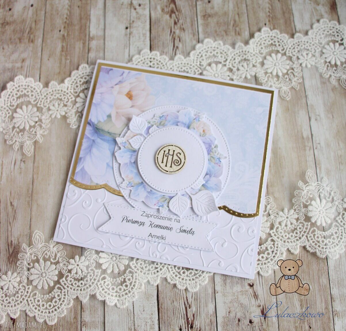 Zaproszenia komunijne Peonies na Pierwszą Komunię Świętą (10 szt) - elegancja w każdym detalu